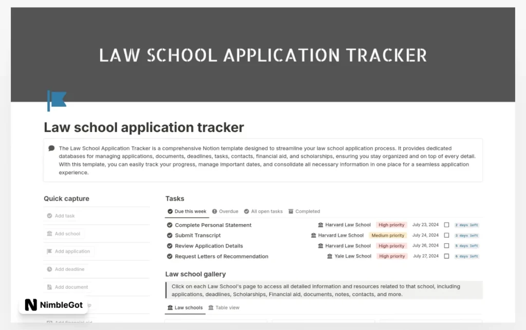 Law school application tracker