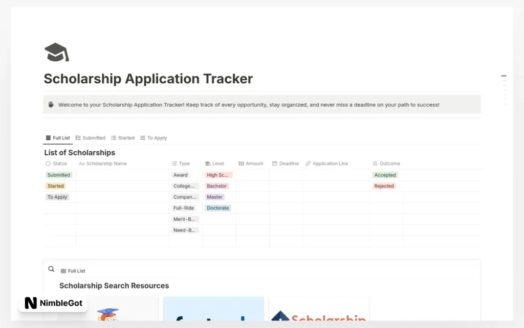Scholarship Application Tracker