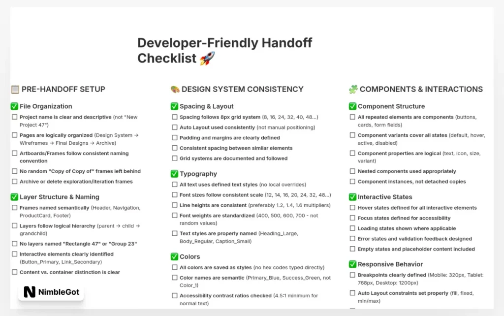 Developer-Friendly Handoff Checklist