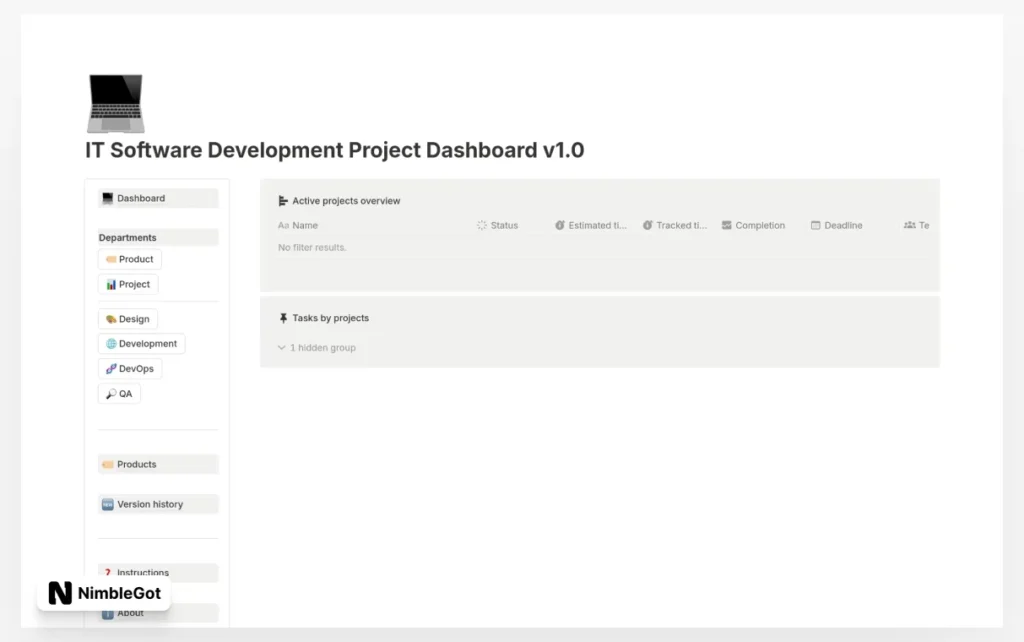 IT Software Development Project Dashboard
