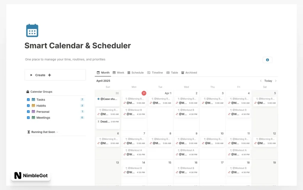 Repeating Task & Event Calendar