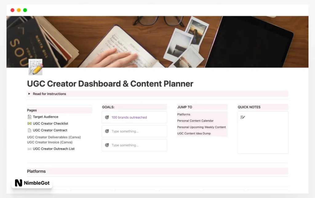 UGC Creator Dashboard & Content Planner