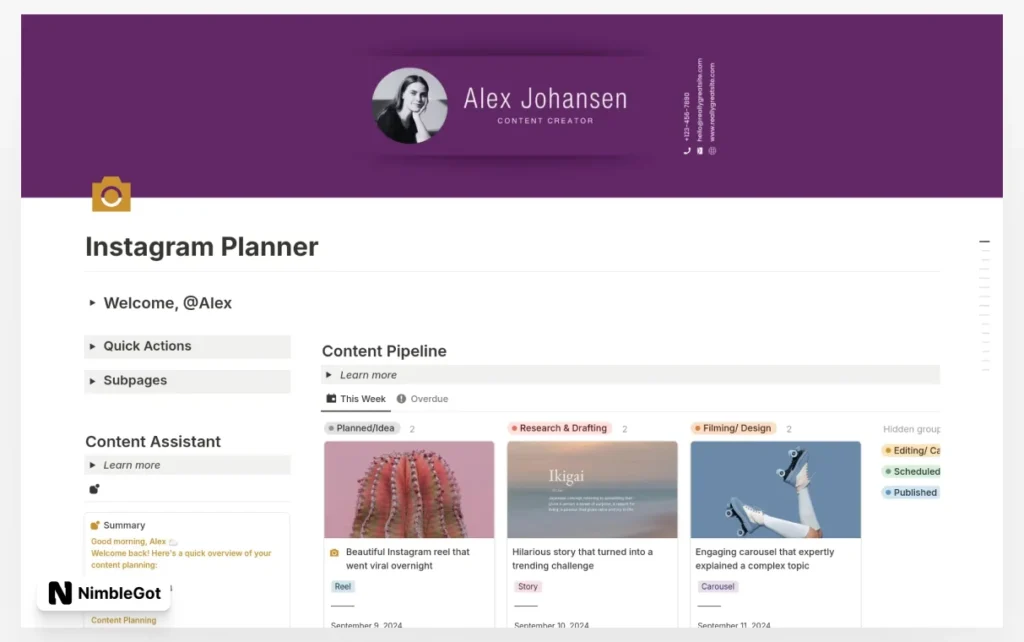 Instagram Content Planner & Calendar