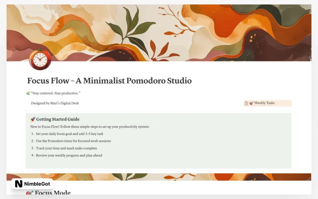 Focus Flow – A Minimalist Pomodoro Studio
