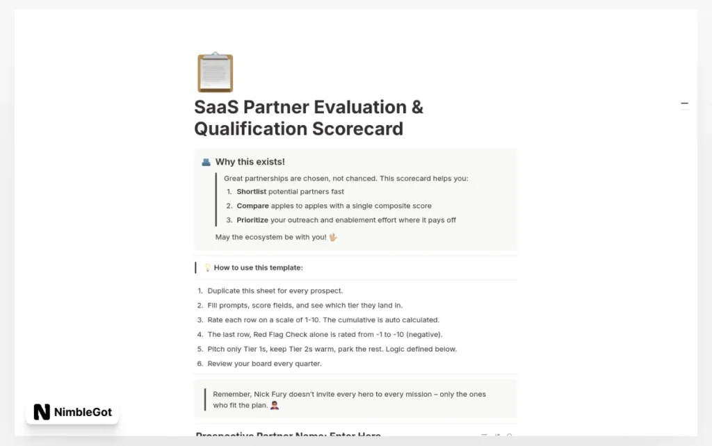 SaaS Partner Evaluation & Qualification Scorecard