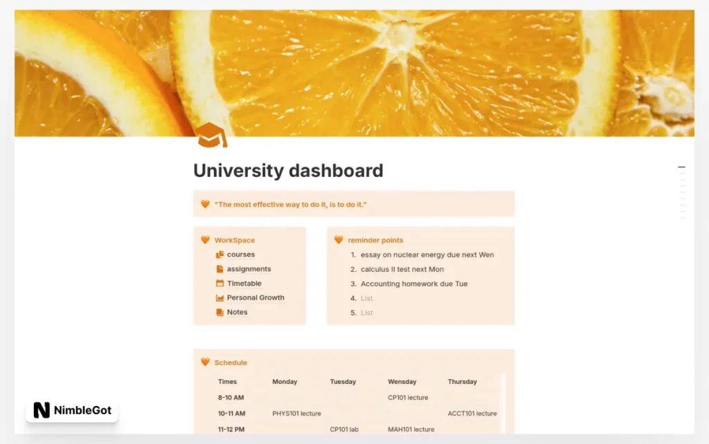 Orange Minimilist University Dashboard