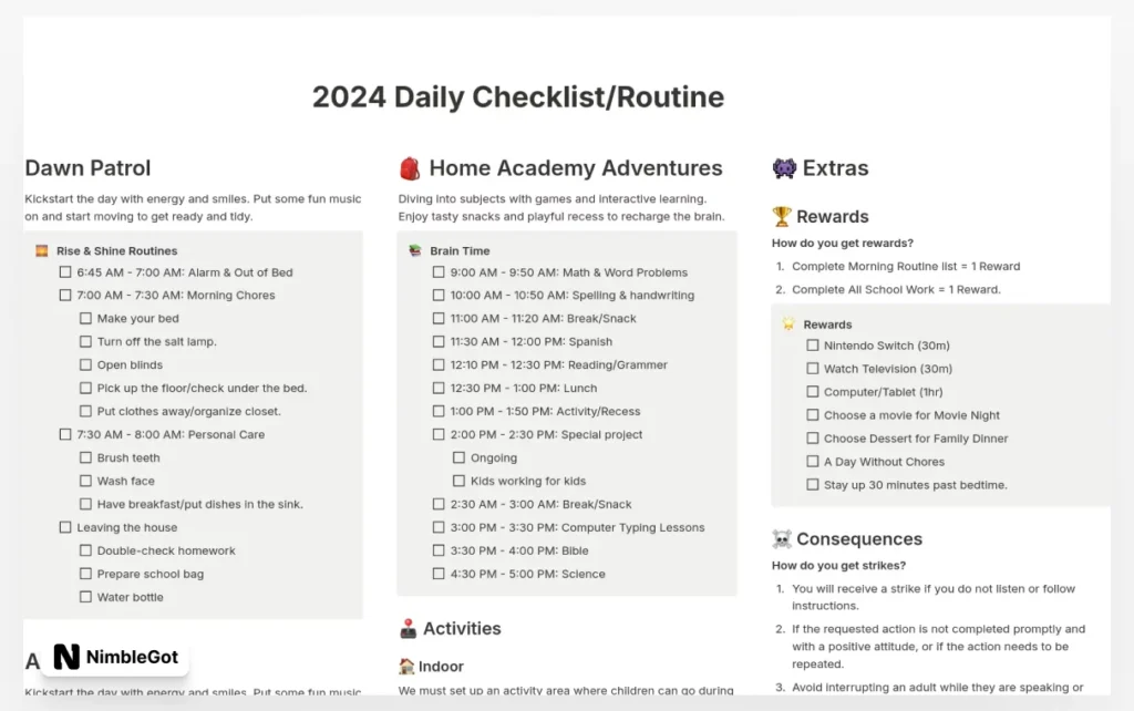 2024 Homeschool Daily Routine & Checklist for Kids