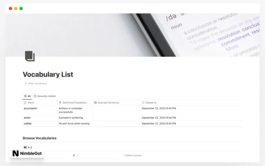 Vocabulary List
