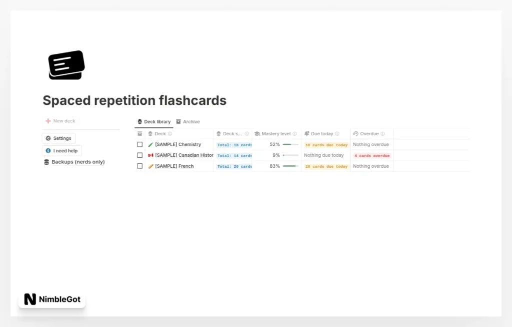 Spaced repetition flashcards