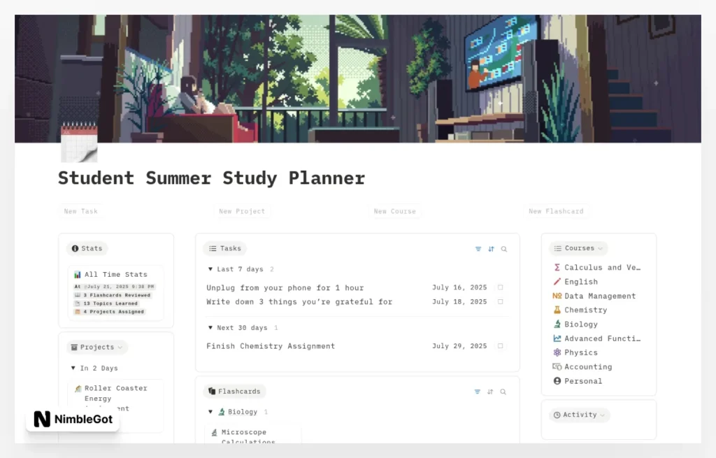 Student Summer Study Planner