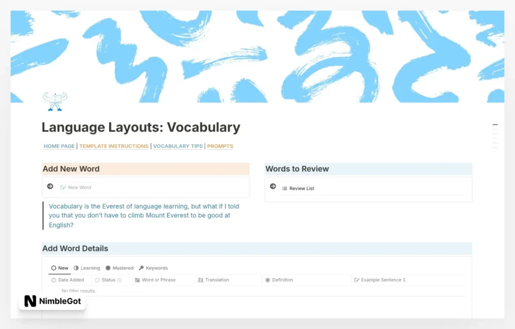 Language Layouts: Vocabulary