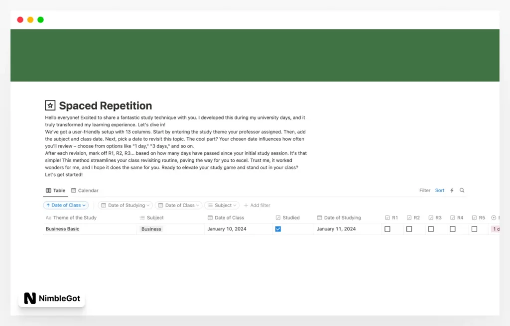 Spaced Repetititon Planner