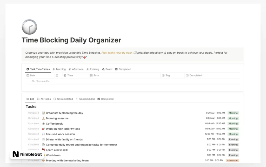 Time Blocking Daily Organizer