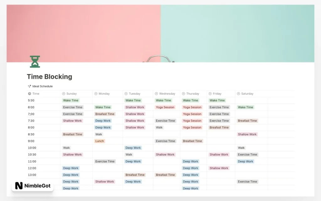 Time Blocking Calender