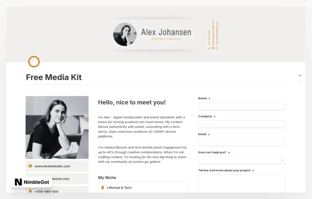 Content Creator Media Kit