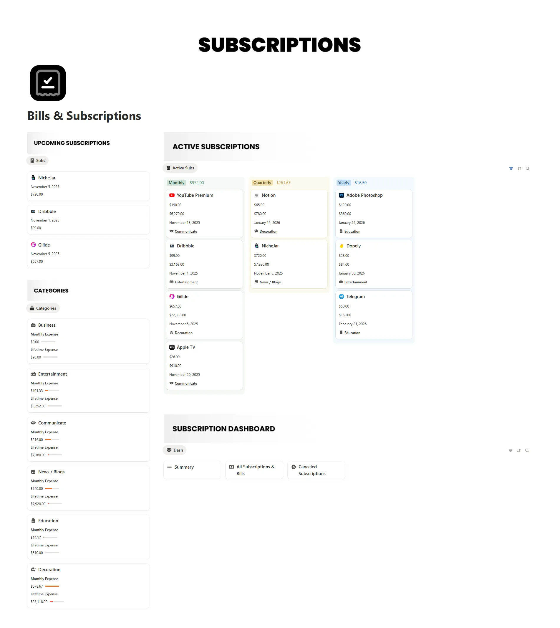 Bills & Subscriptions