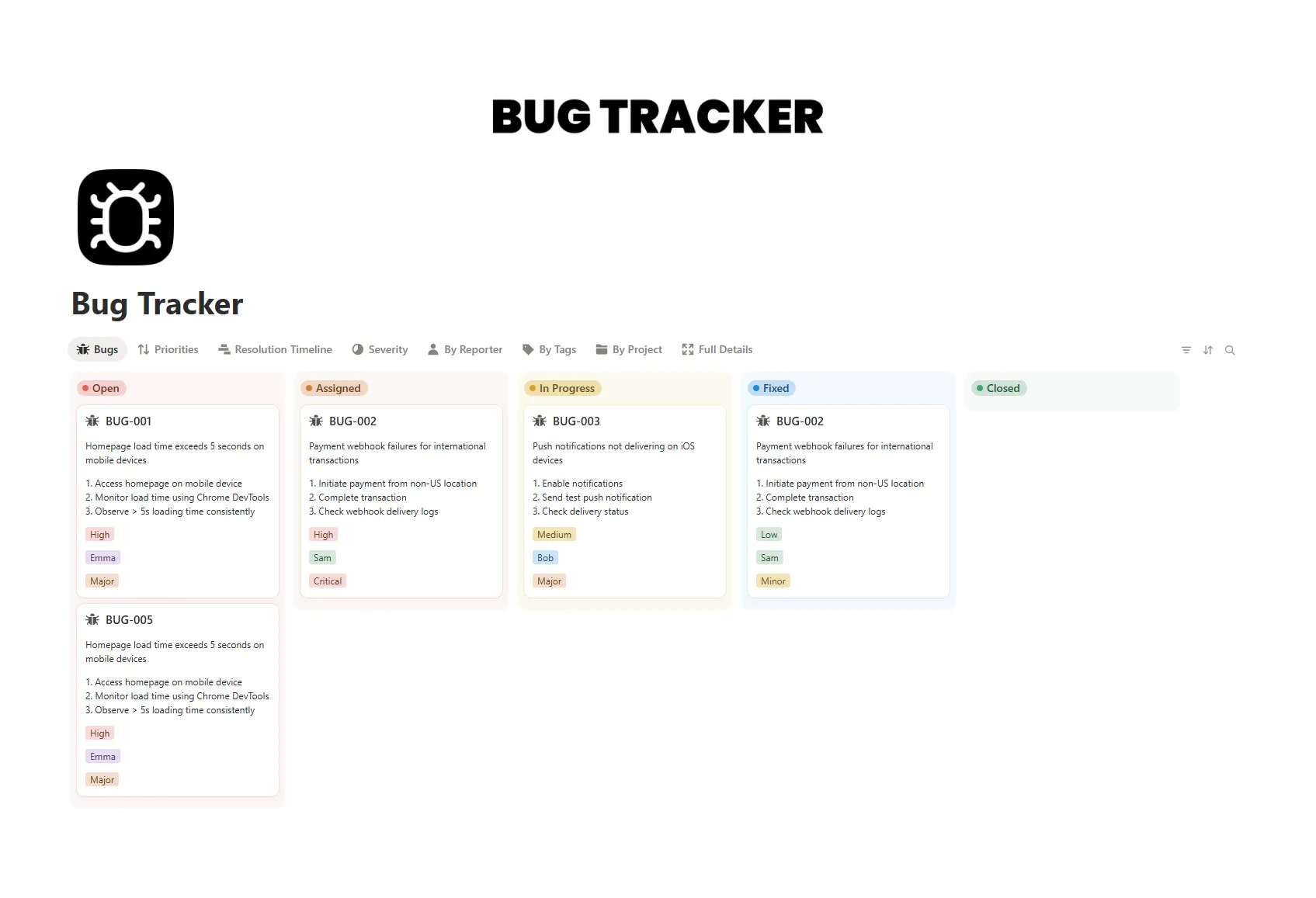 Free Bug Tracker Template