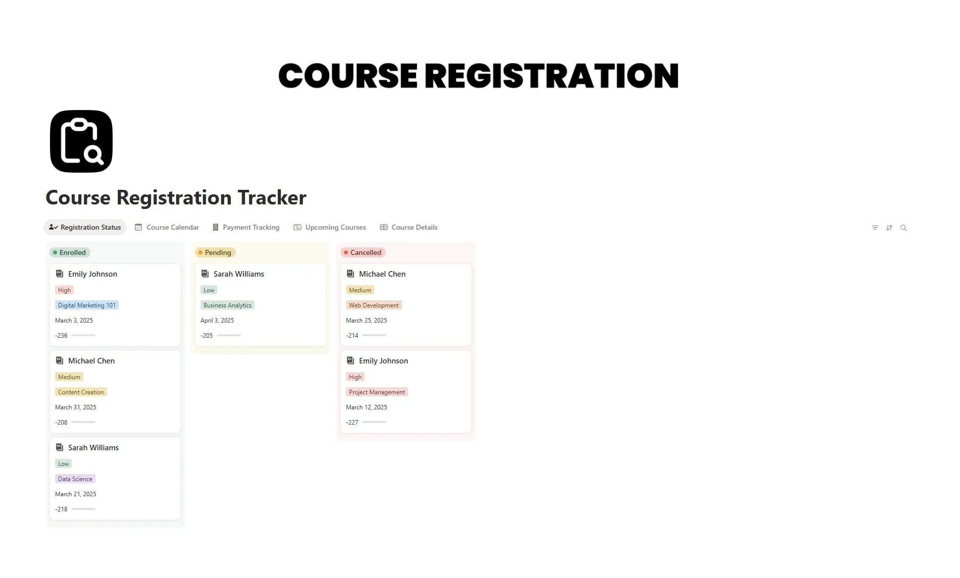 Course Registration Tracker