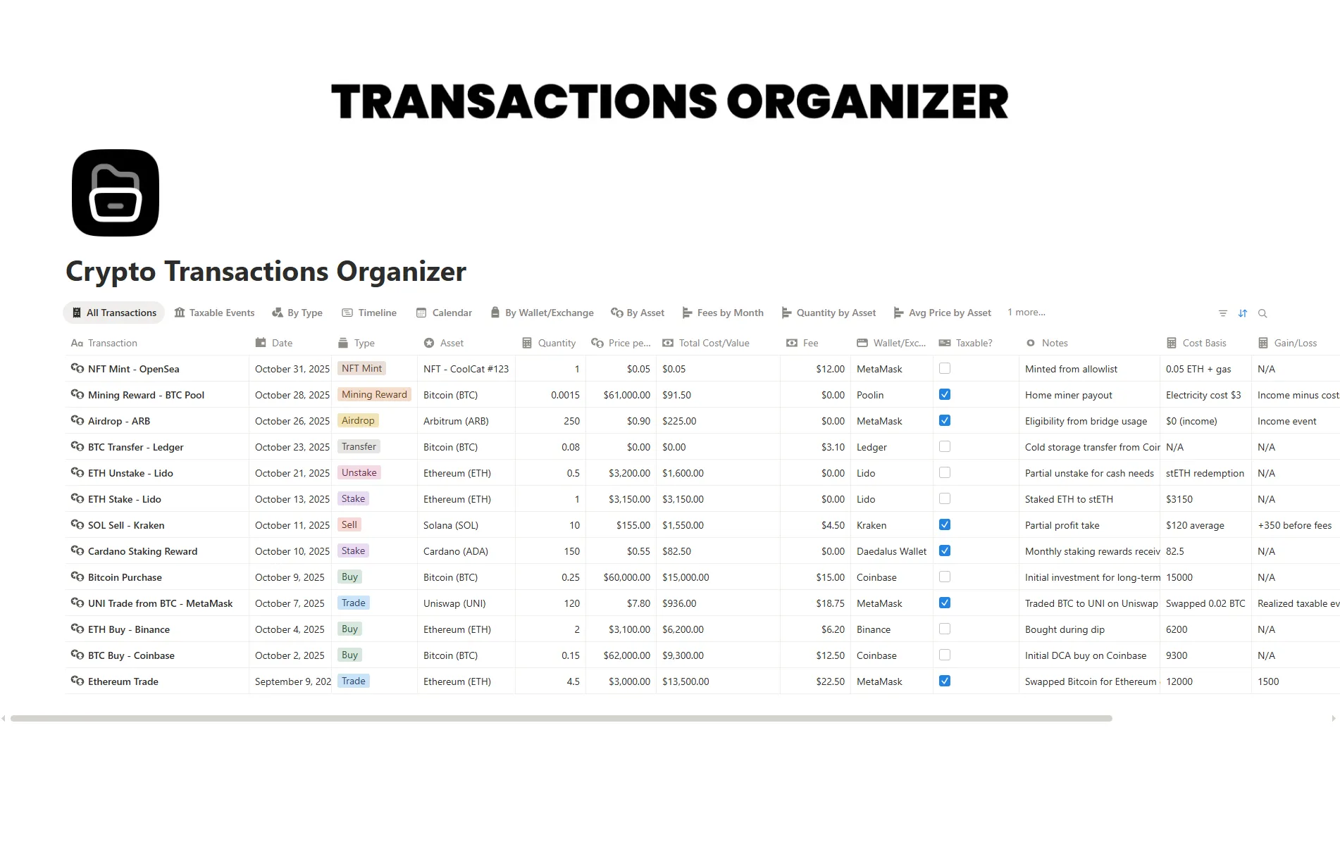 Crypto Transactions Organizer