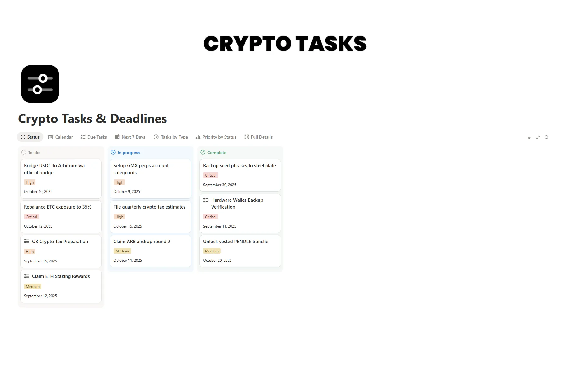 Crypto Tasks & Deadlines