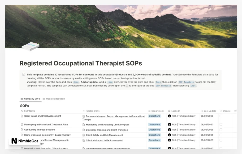 Registered Occupational Therapist SOPs