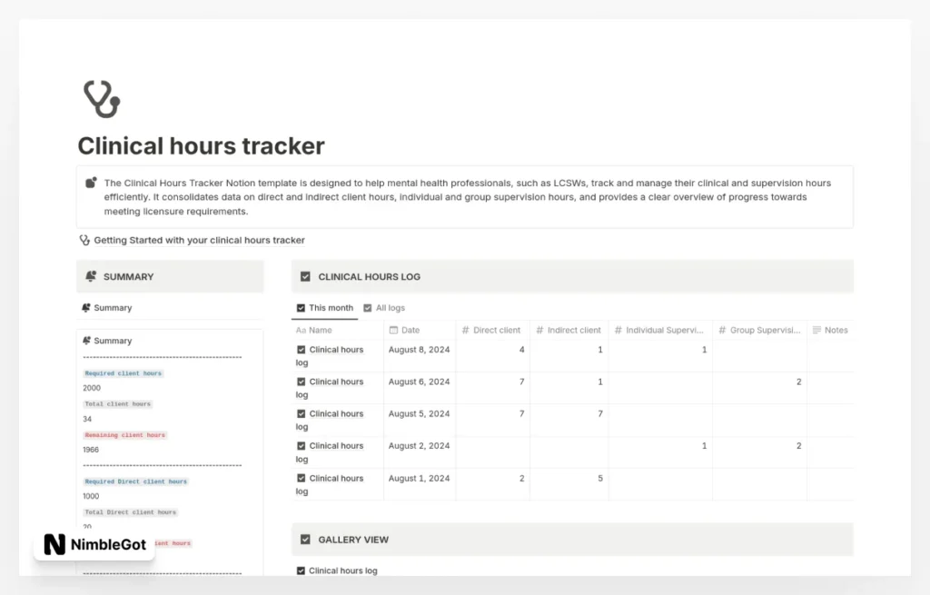 Clinical hours tracker