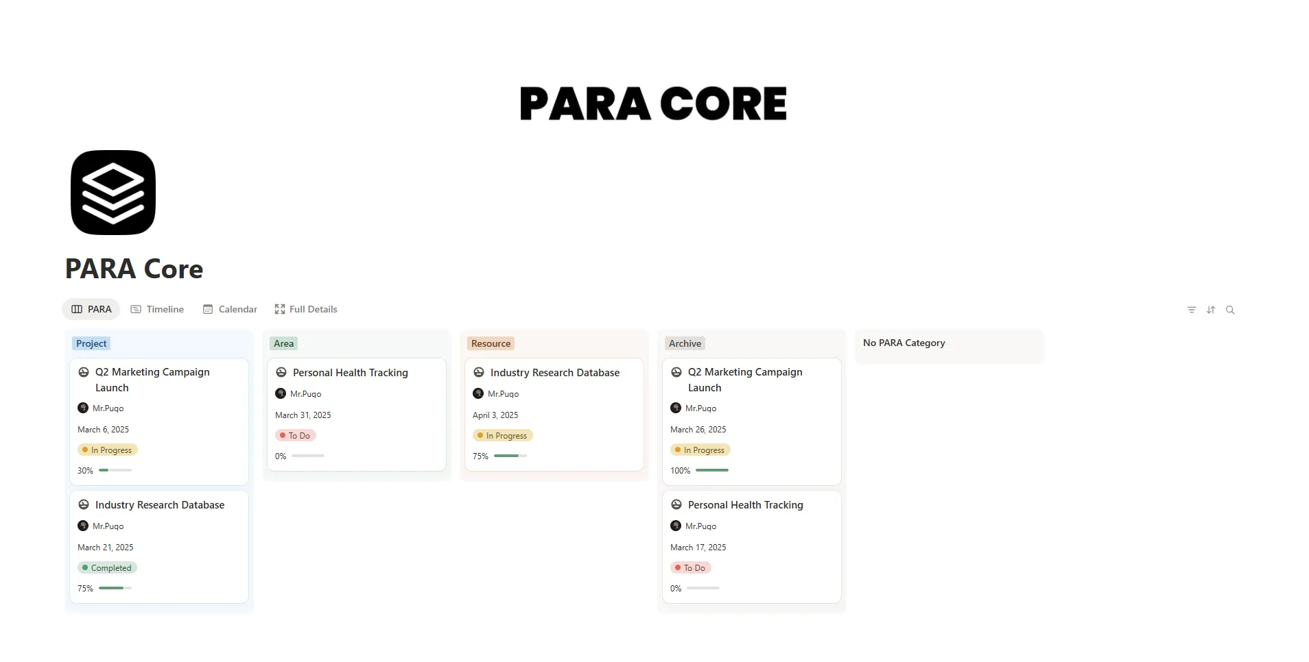 Free PARA Core Template For Notion