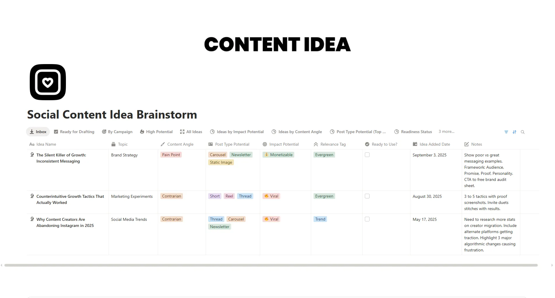 Social Content Idea Brainstorm