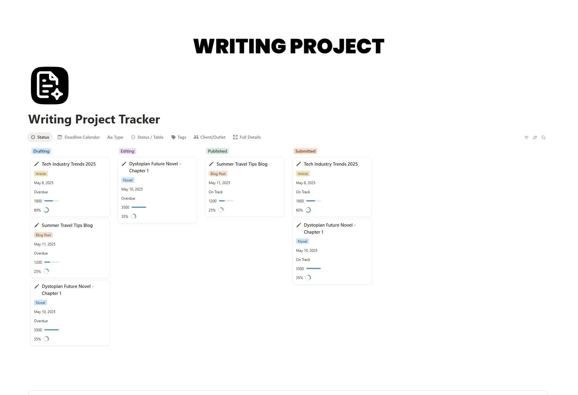 Writing Project Tracker