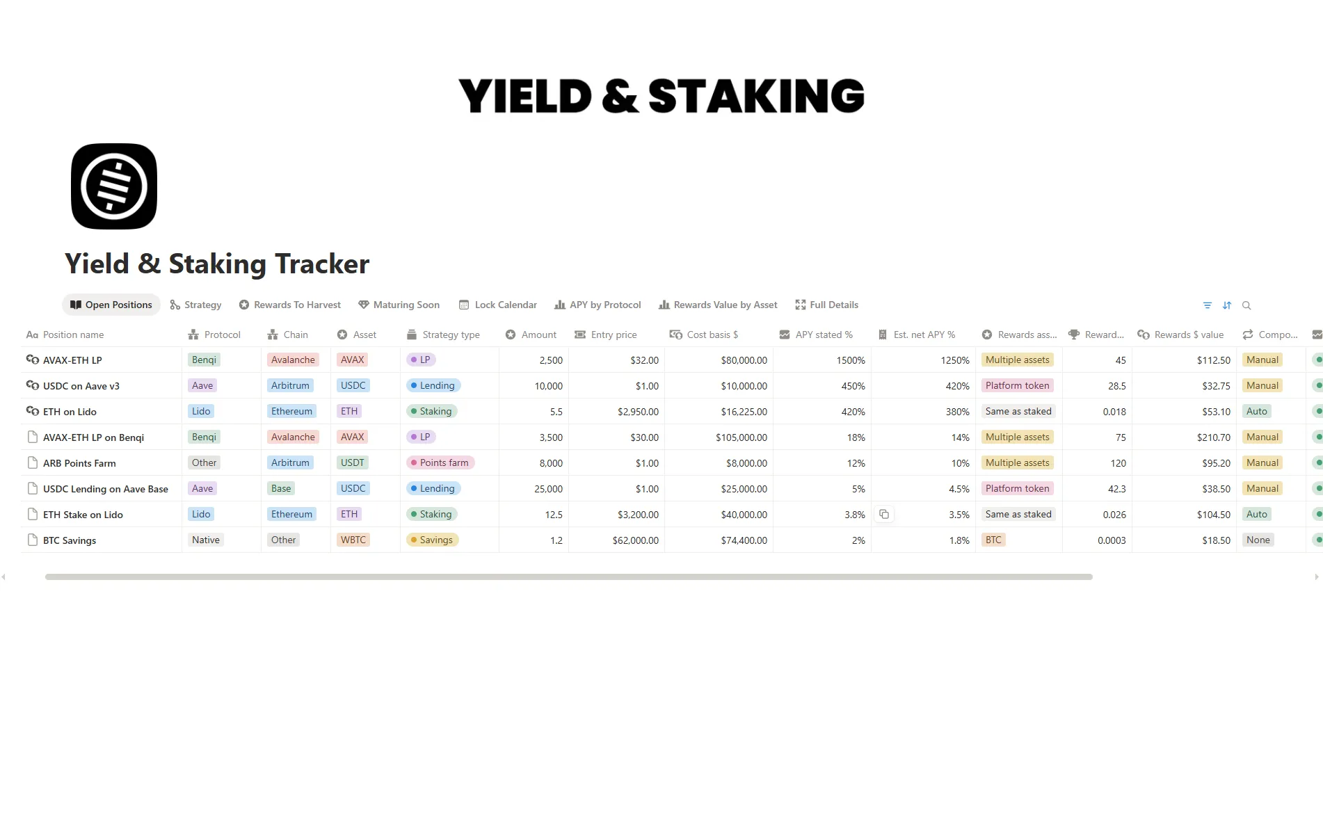 Yield & Staking Tracker