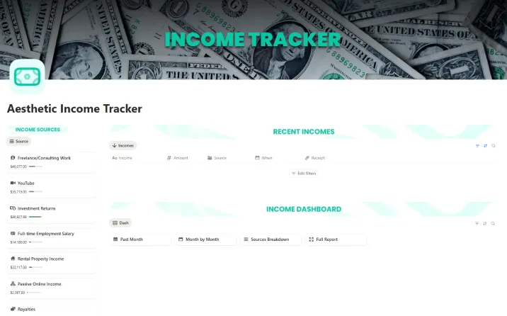 Free Aesthetic Income Tracke Template For Notion