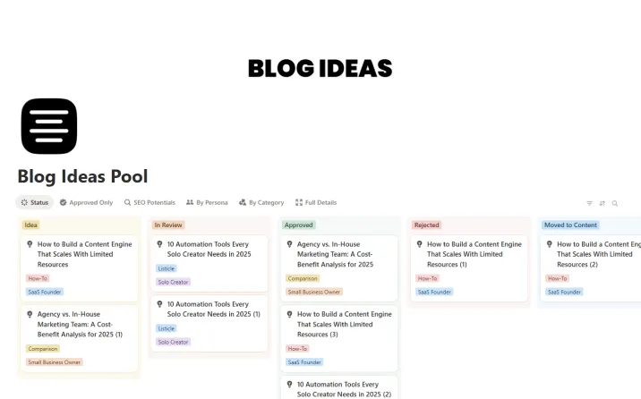 Free Blog Ideas Pool -Template For Notion