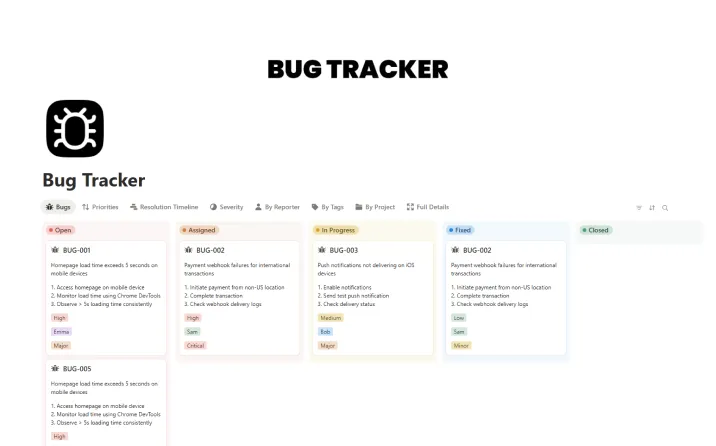 Free Bug Tracker Template For Notion