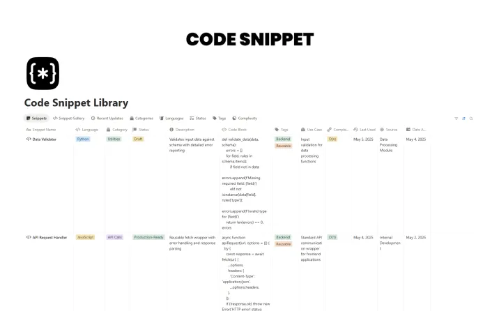 Free Code Snippet Library Template For Notion
