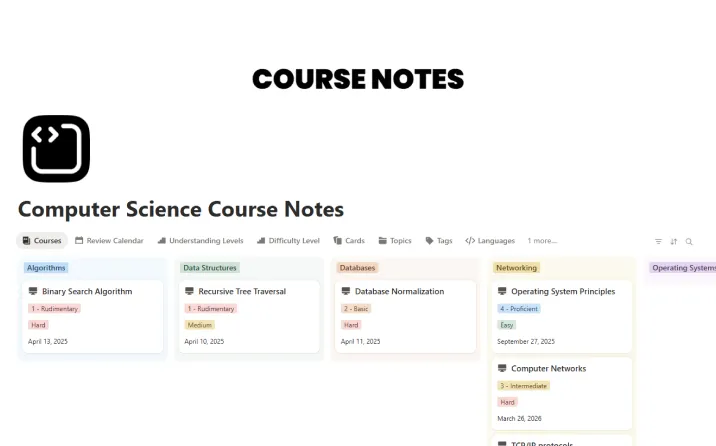 Free Computer Science Course Notes Template For Notion