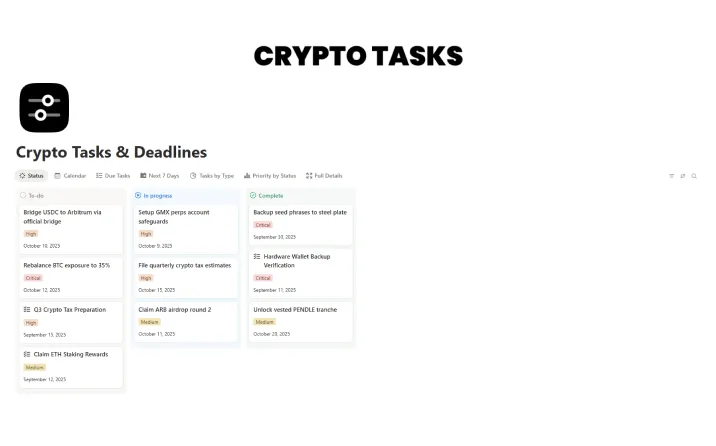 Free Crypto Tasks & Deadlines Template For Notion