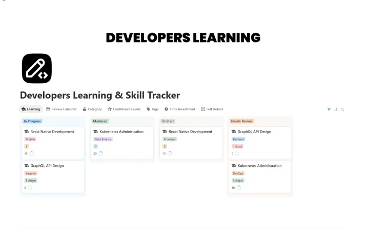 Free Developers Learning & Skill Tracker - Thumbnail - Simple Template For Notion