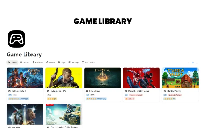 Free Game Library Template For Notion