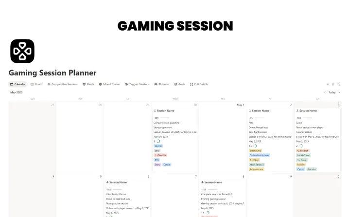 Free LGaming Session Planner Template For Notion