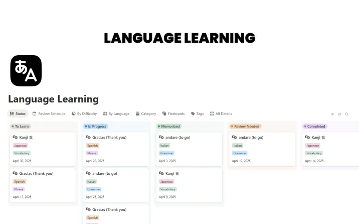 Free Language Learning Template For Notion
