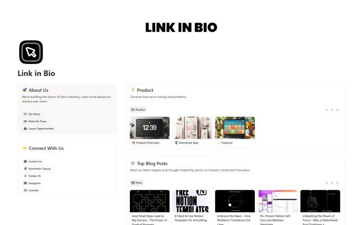 Free Link in Bio Tracker Template For Notion