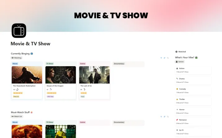 Select Free Movie & TV Show Template For Notion Free Movie & TV Show Template For Notion
