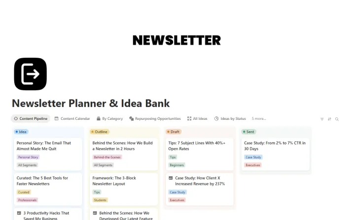 Free Newsletter Planner & Idea Bank Template For Notion