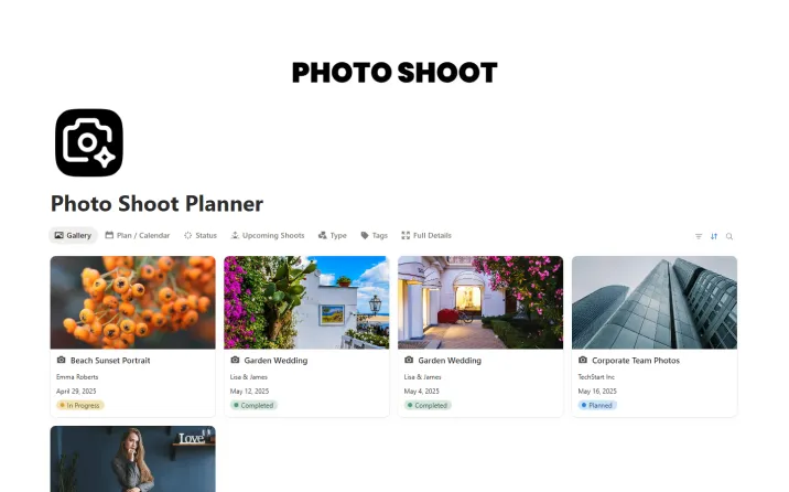 Free Photo Shoot PlannerTemplate For Notion