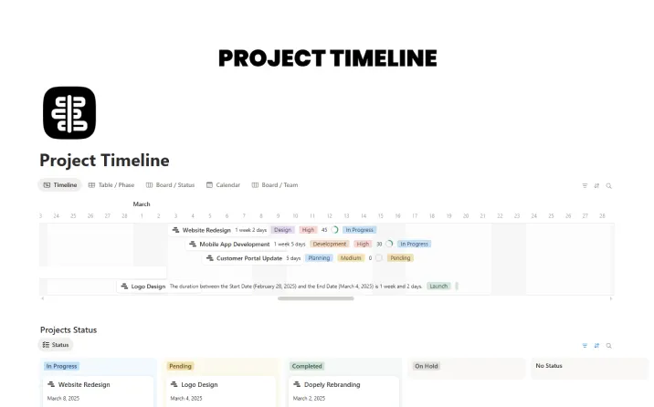 Free Project Timeline Template For Notion