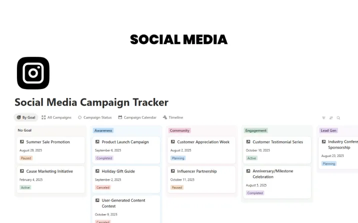 Free Social Media Campaign Tracker Template For Notion