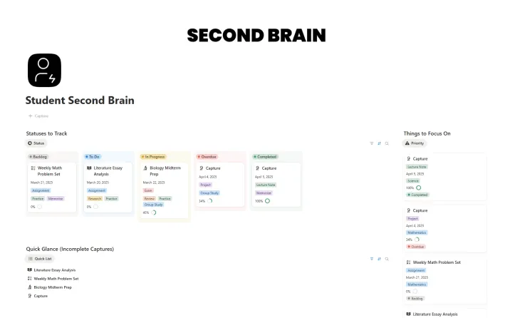 Free Student Second Brain Template For Notion