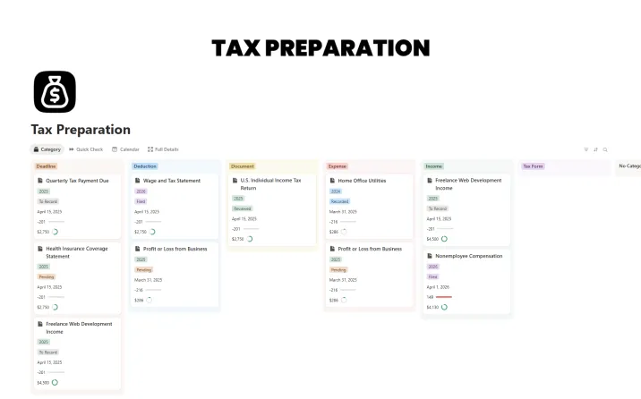 Free Tax Preparation Template For Notion