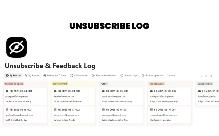 Free Unsubscribe & Feedback Log Template For Notion