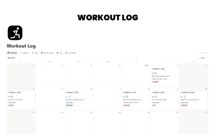 Free Workout Log Template For Notion